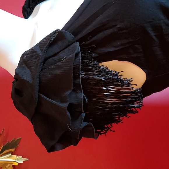 Betsey Johnson Black Tunic with Epaulettes Fringe Shoulder Detail - Picture 2 of 10